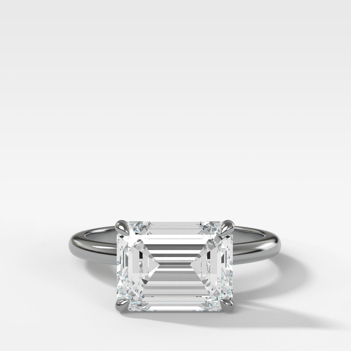 Crescent Solitaire With Emerald Cut (East West) by Good Stone in White Gold