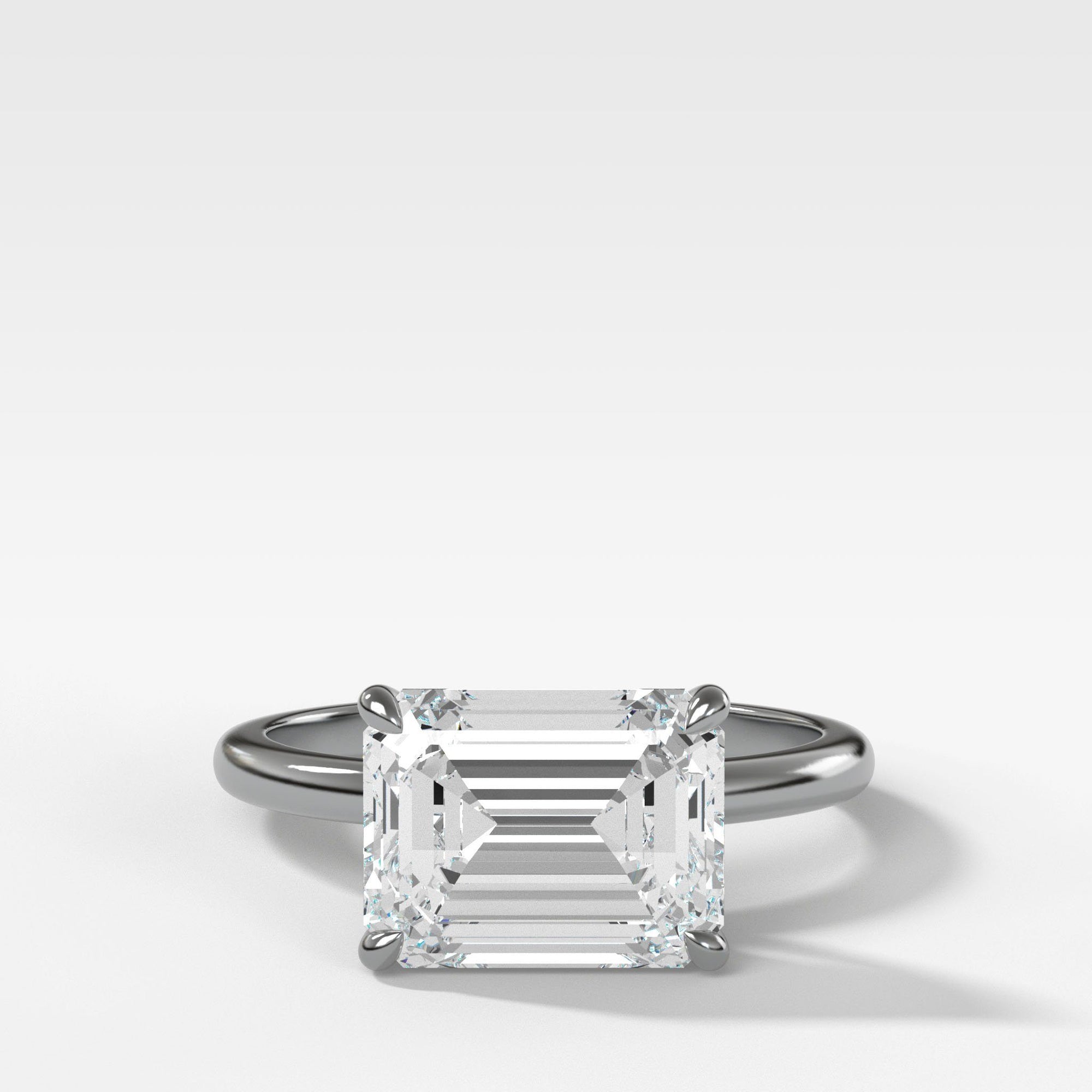 Crescent Solitaire With Emerald Cut (East West) by Good Stone in Yellow Gold