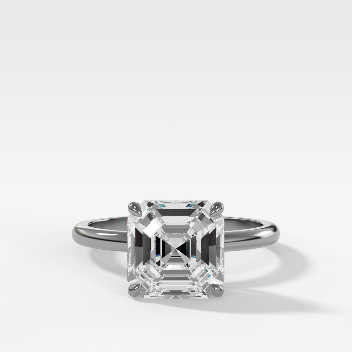 Crescent Solitaire With Asscher Cut by Good Stone in White Gold