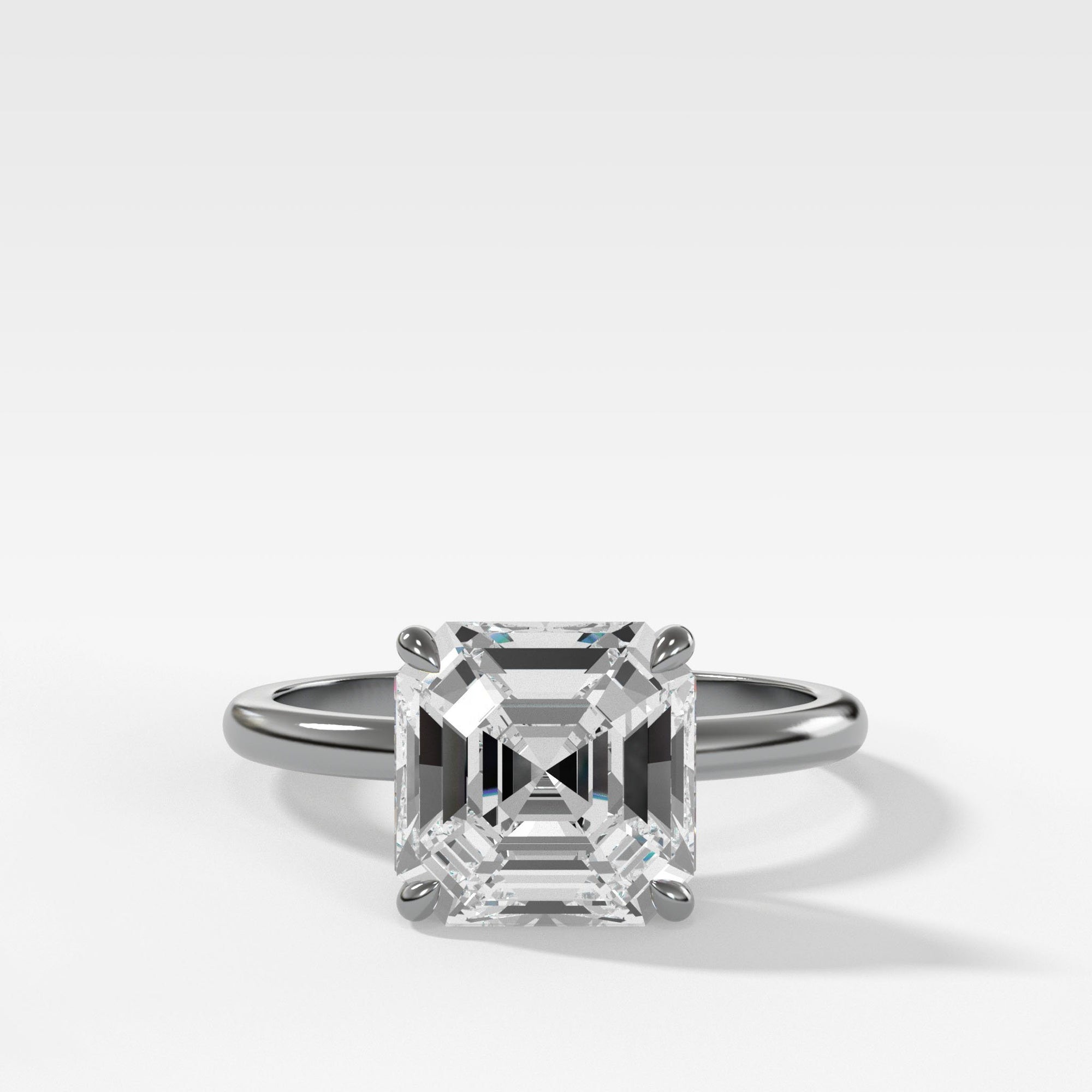 Crescent Solitaire With Asscher Cut by Good Stone in Yellow Gold