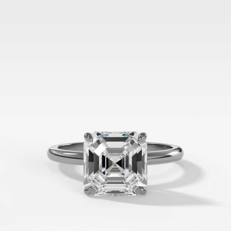 Crescent Solitaire Engagement Ring With Asscher Cut Diamond - GOODSTONE