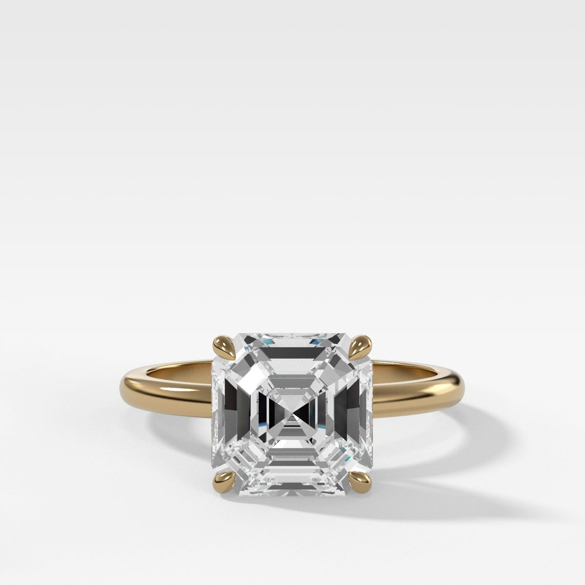Crescent Solitaire With Asscher Cut by Good Stone in Yellow Gold