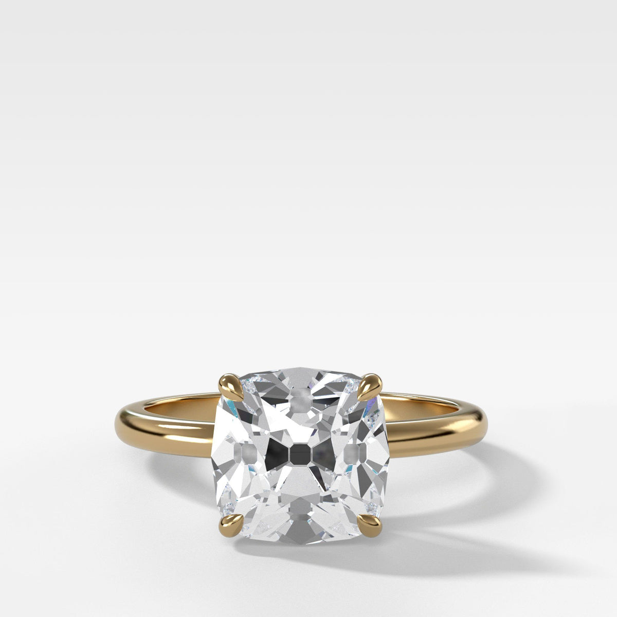 Crescent Solitaire With Old Mine Cut by Good Stone in Yellow Gold