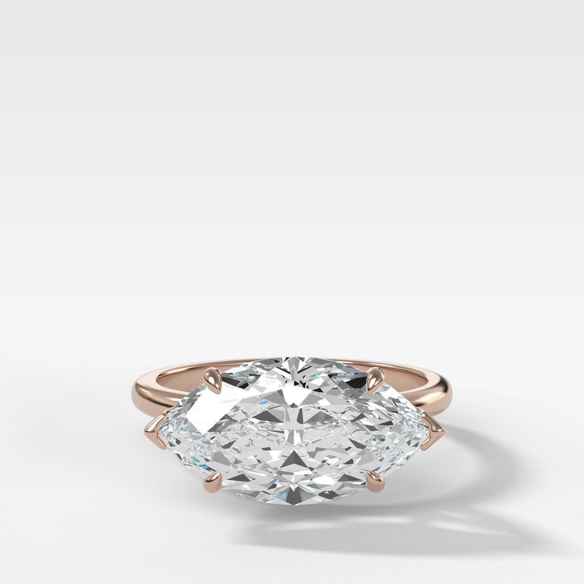 Crescent Solitaire With Marquise Cut by Good Stone in Rose Gold