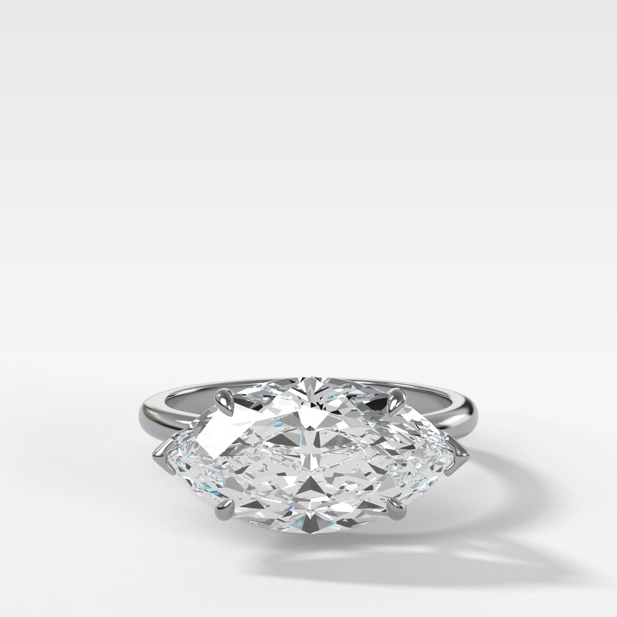 Crescent Solitaire With Marquise Cut by Good Stone in White Gold