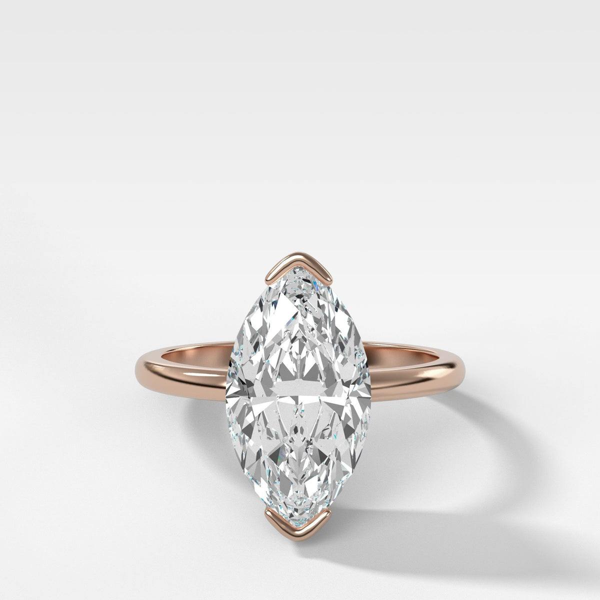Half Bezel Solitaire Engagement Ring With Marquise Cut (North South) by Good Stone in Rose Gold