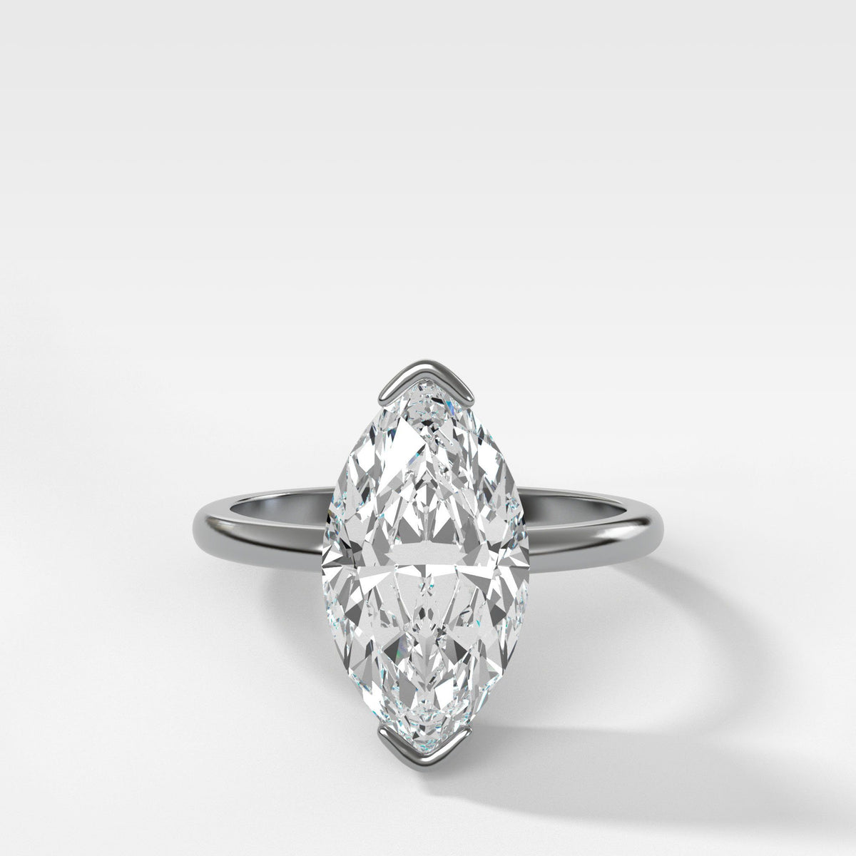 Half Bezel Solitaire Engagement Ring With Marquise Cut (North South) by Good Stone in White Gold