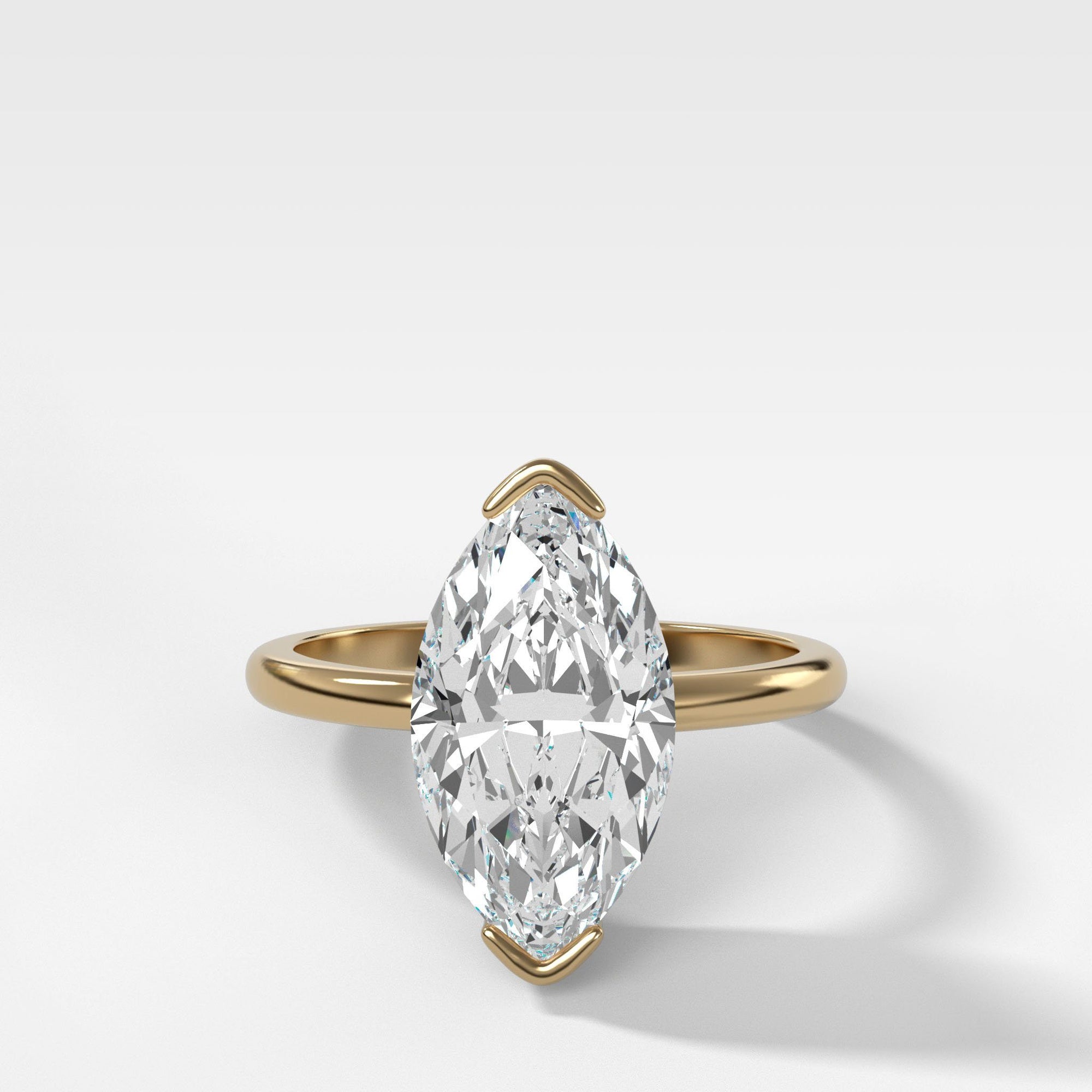 Half Bezel Solitaire Engagement Ring With Marquise Cut (North South) by Good Stone in Yellow Gold