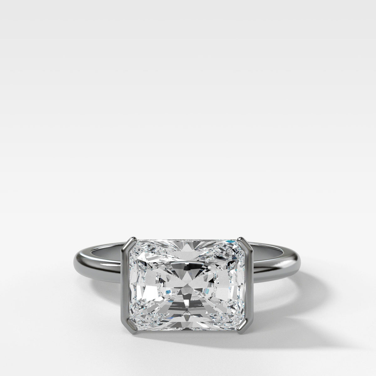 Half Bezel Solitaire Engagement ring with Elongated Radiant Cut by Good Stone in White Gold