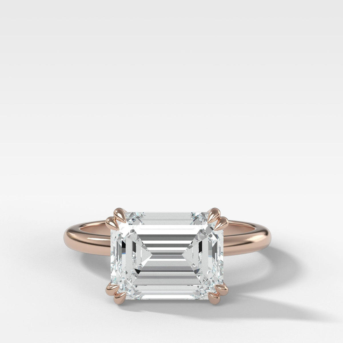Signature Cathedral Solitaire With Emerald Cut (East West) by Good Stone in Rose Gold