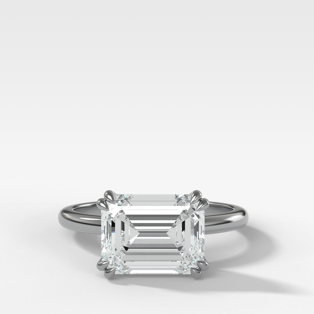Signature Cathedral Solitaire With Emerald Cut (East West) by Good Stone in White Gold