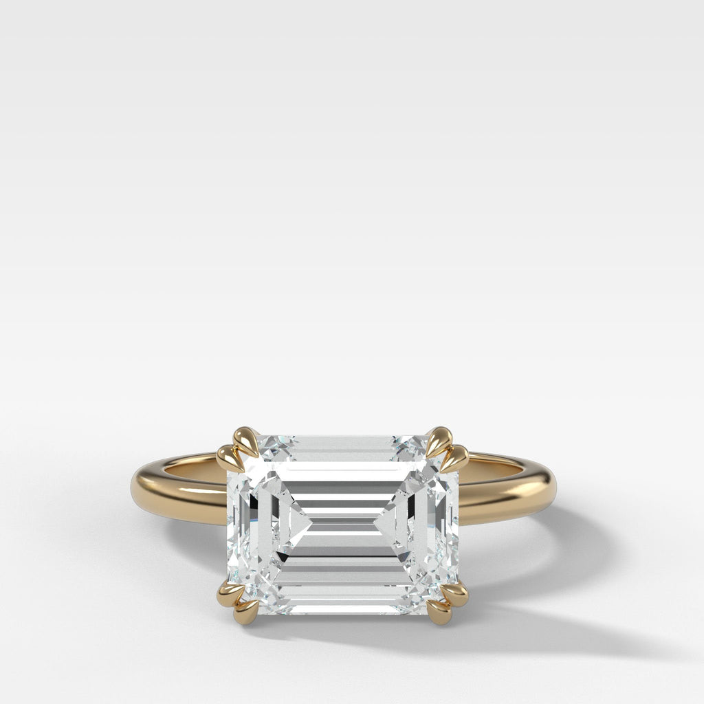 Signature Cathedral Solitaire Engagement Ring With Emerald Cut Diamond (East West)