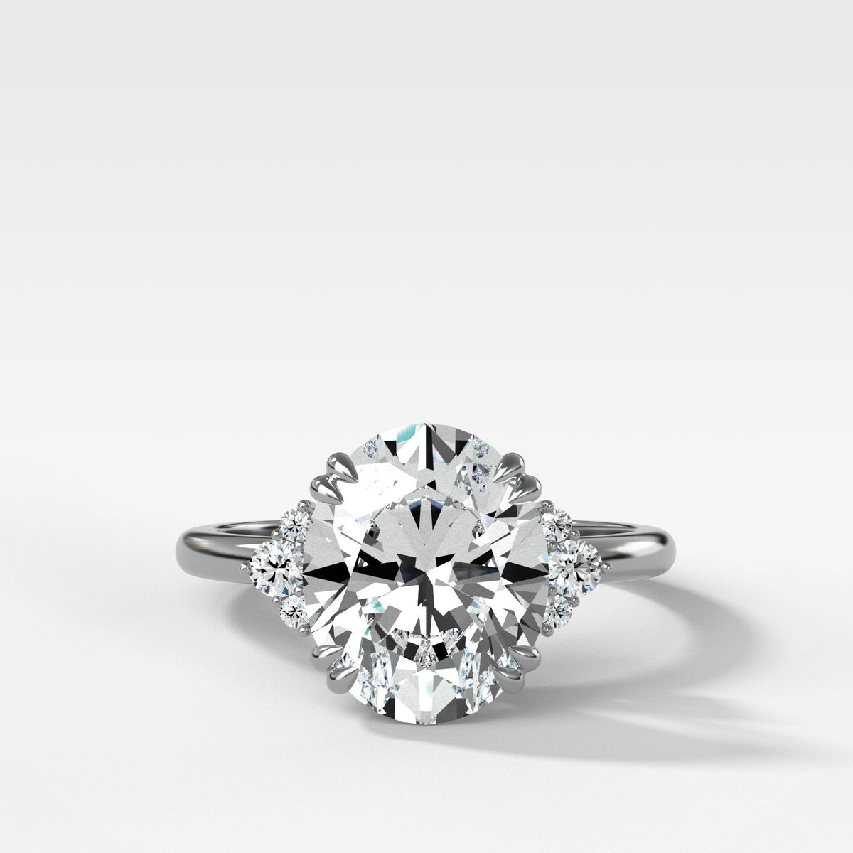 Signature Cluster Engagement Ring With Oval Cut by Good Stone in White Gold
