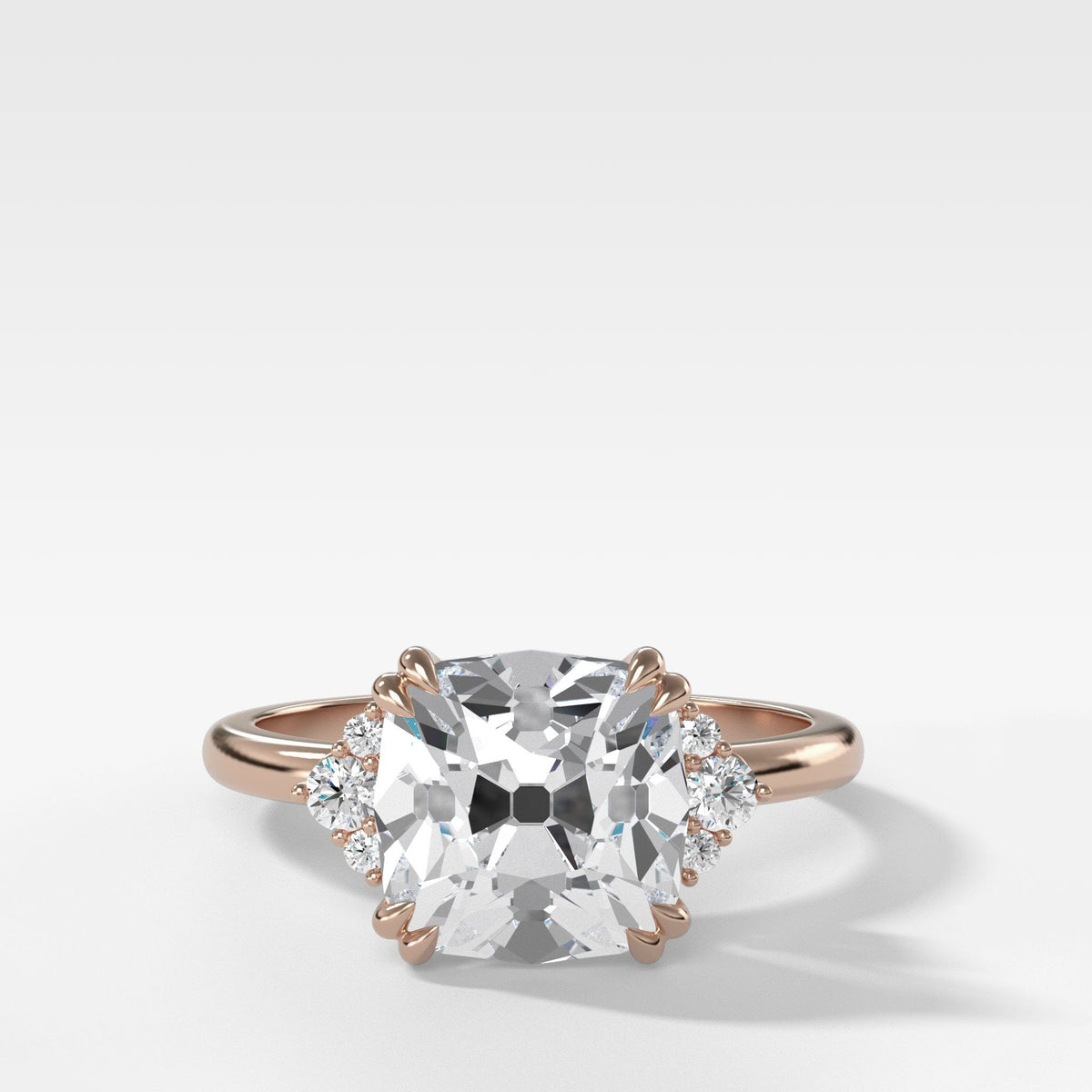 Signature Cluster Engagement Ring With Old Mine Cut by Good Stone in Rose Gold