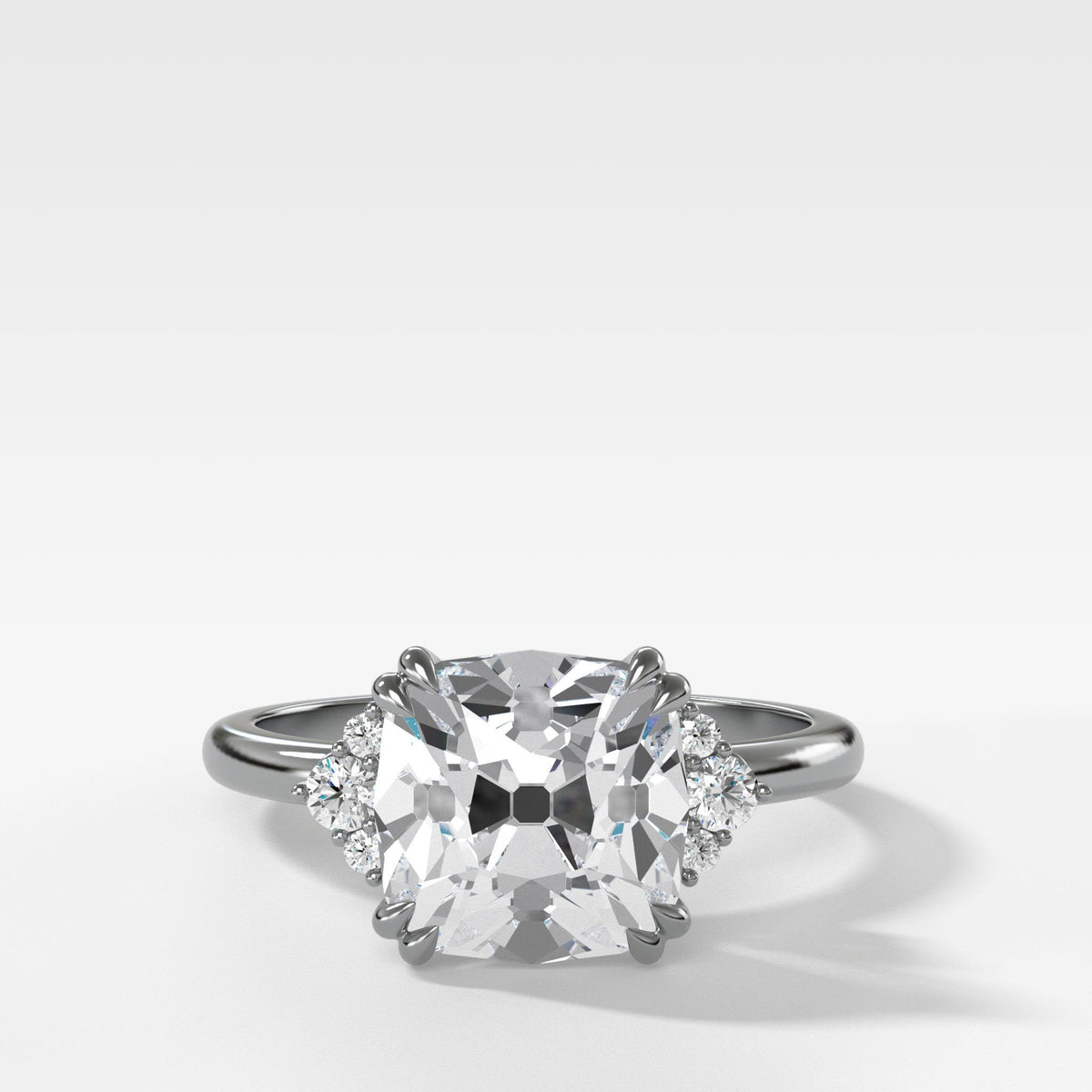 Signature Cluster Engagement Ring With Old Mine Cut by Good Stone in White Gold