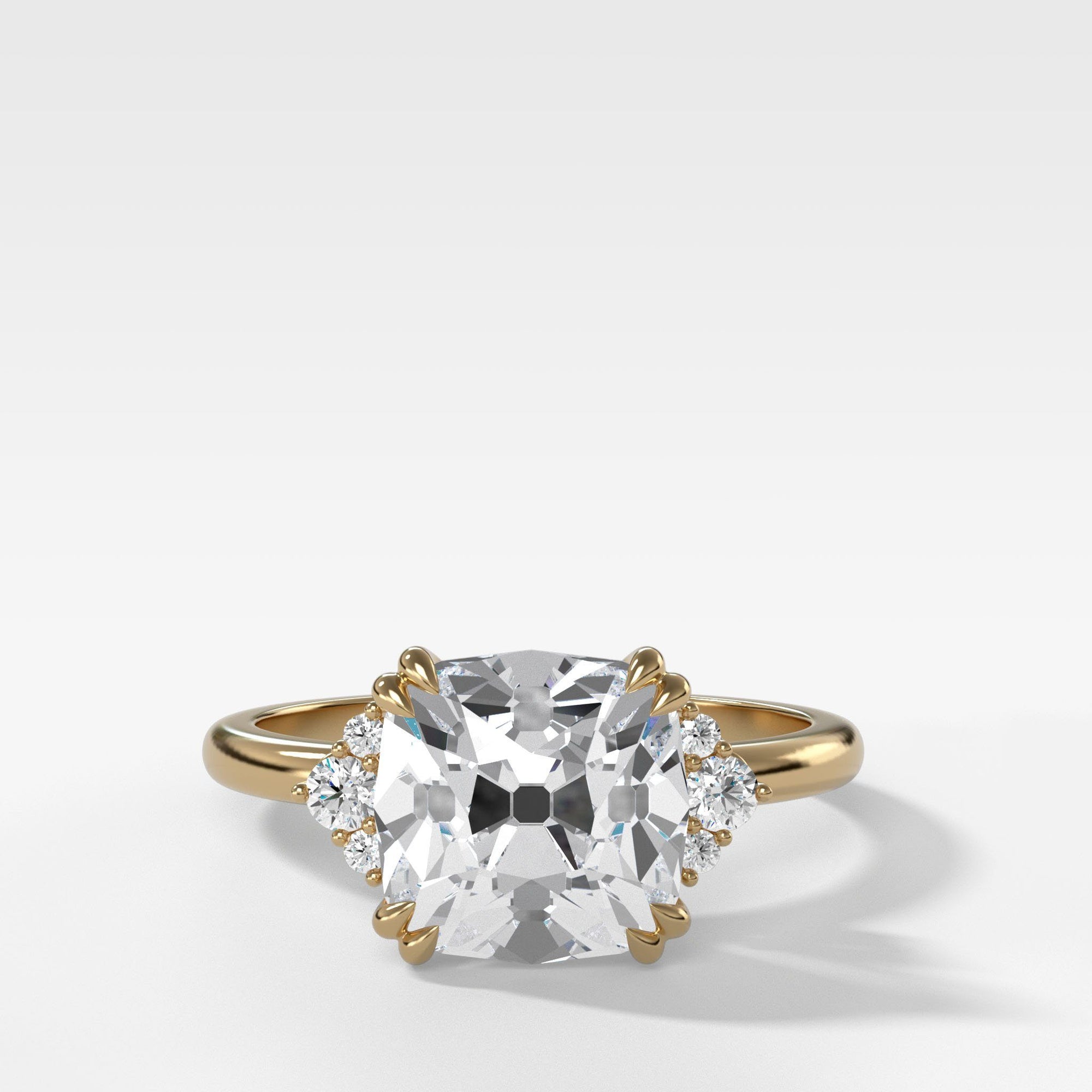 Signature Cluster Engagement Ring With Old Mine Cut by Good Stone in Yellow Gold