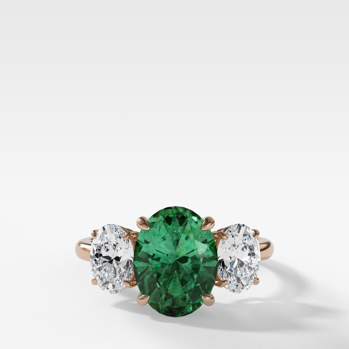 Triad Ring With Oval Green Emerald by Good Stone in Rose Gold