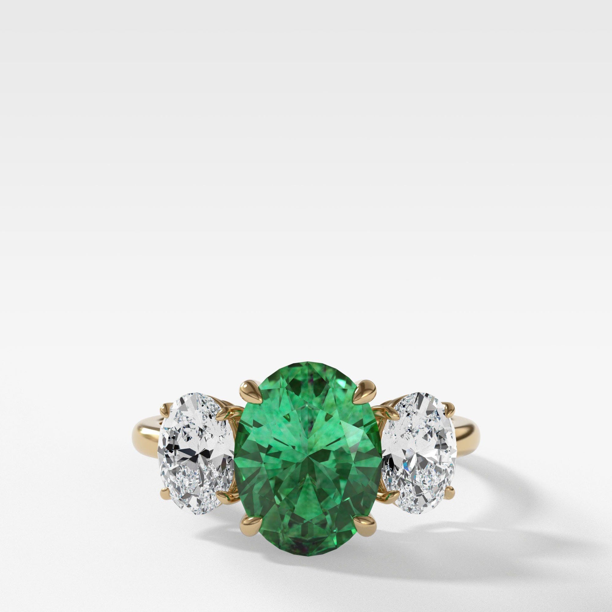 Triad Ring With Oval Green Emerald by Good Stone in Yellow Gold