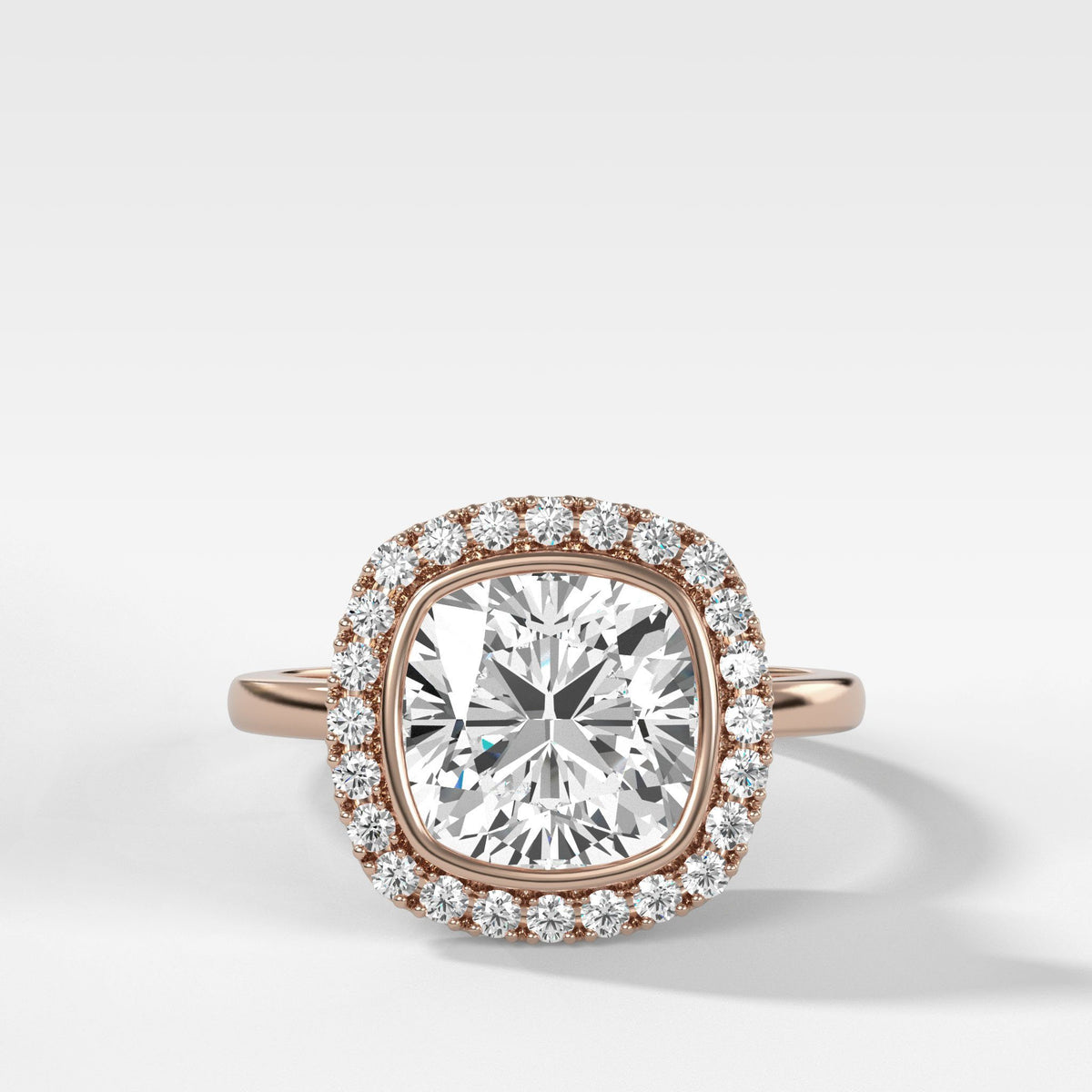 Bezel Set Halo Engagement Ring by Good Stone in Rose Gold