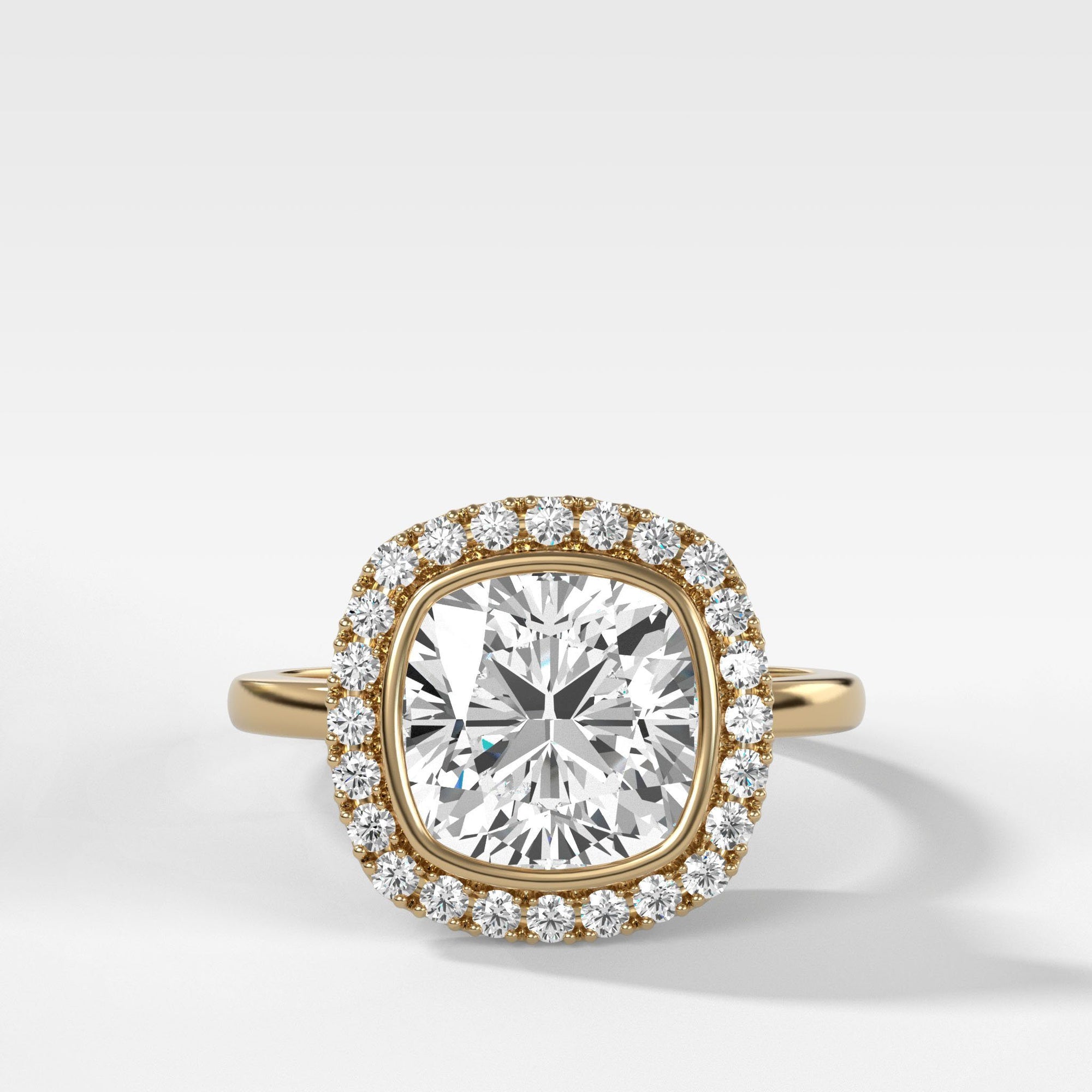 Bezel Set Halo Engagement Ring by Good Stone in Yellow Gold