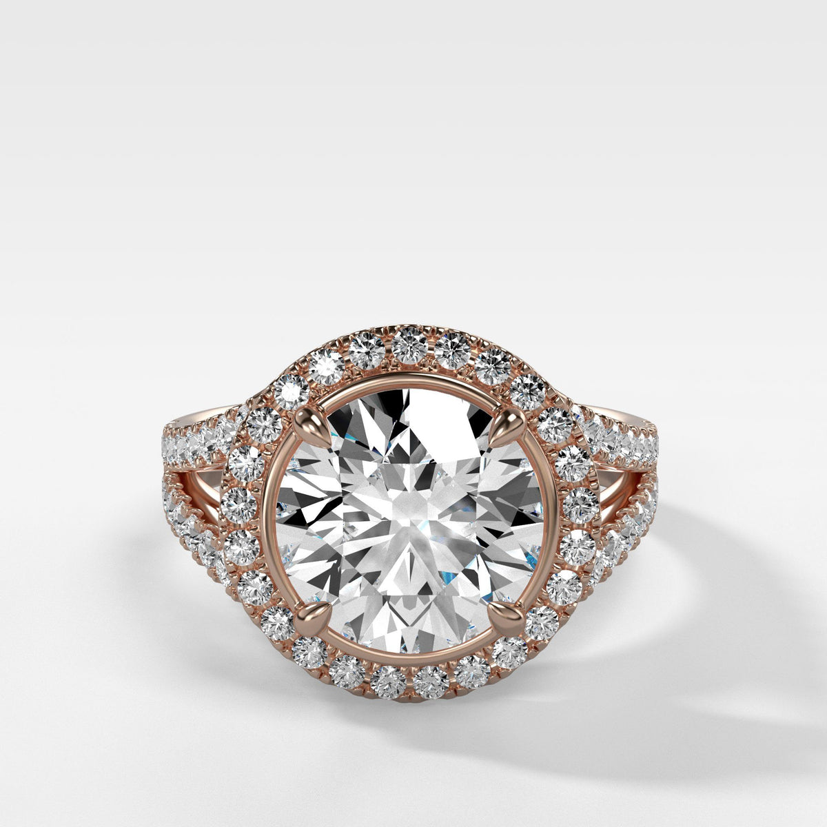 Split Shank Halo Engagement Ring by Good Stone in Rose Gold