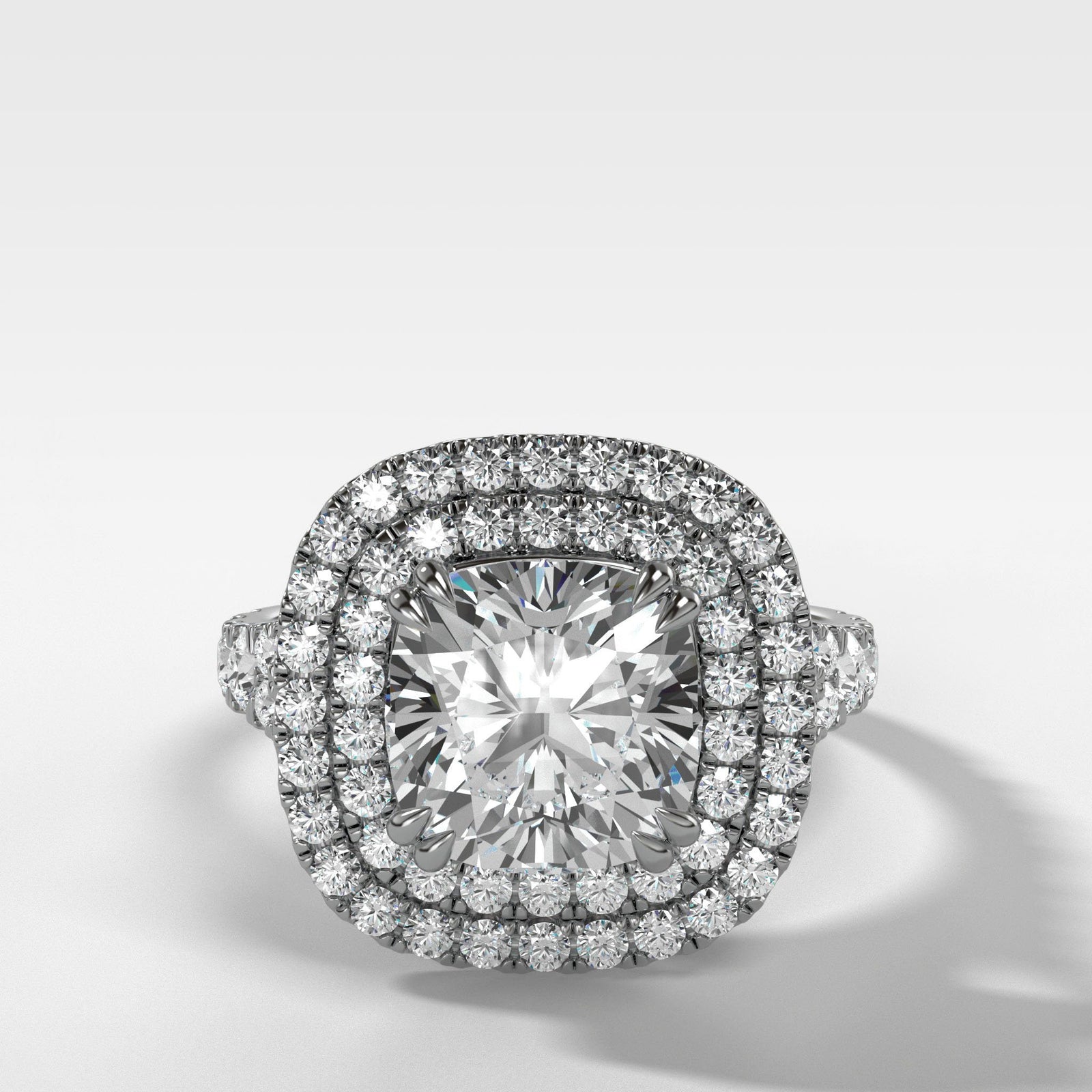 Split Shank Double Halo Engagement Ring by Good Stone in Yellow Gold