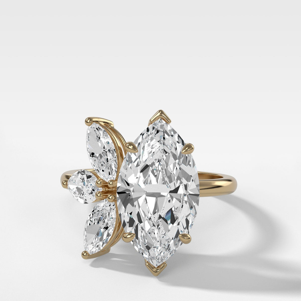Lotus Engagement Ring With Marquise Cut by Good Stone in Yellow Gold