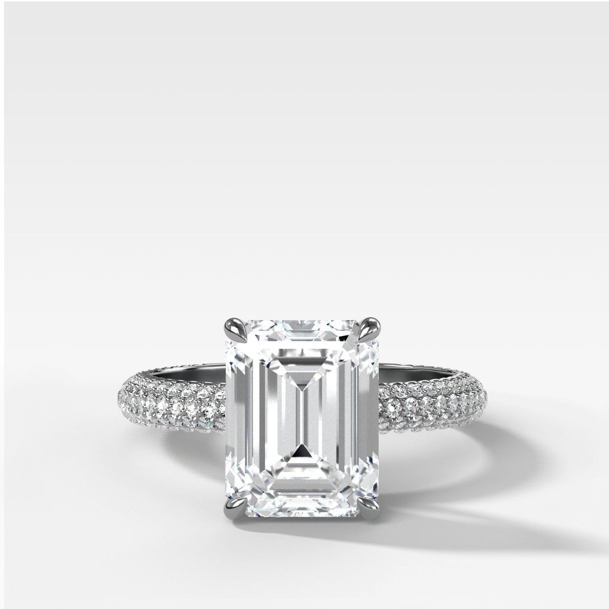 Triple Row Pave Engagement Ring by Good Stone in White Gold
