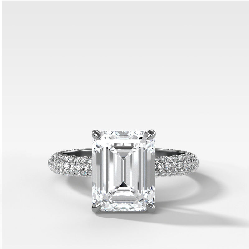 Triple Row Pavé Engagement Ring With Emerald Cut Diamond - GOODSTONE