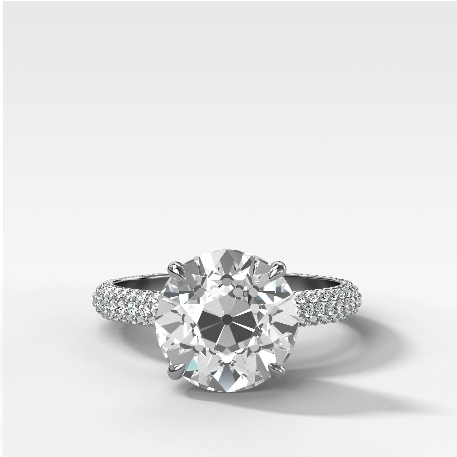 Triple Row Pav≈Ω Engagement Ring With Old Euro Cut by Good Stone in Yellow Gold