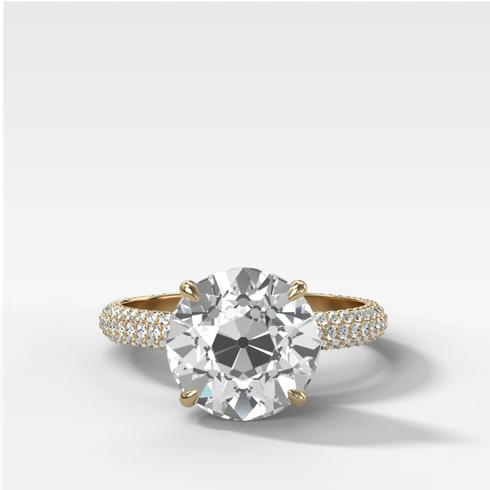 Triple Row Pav≈Ω Engagement Ring With Old Euro Cut by Good Stone in Yellow Gold