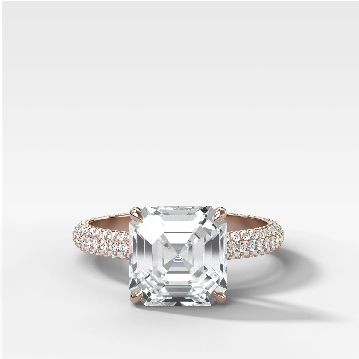 Triple Row Pav≈Ω Engagement Ring With Asscher Cut by Good Stone in Rose Gold
