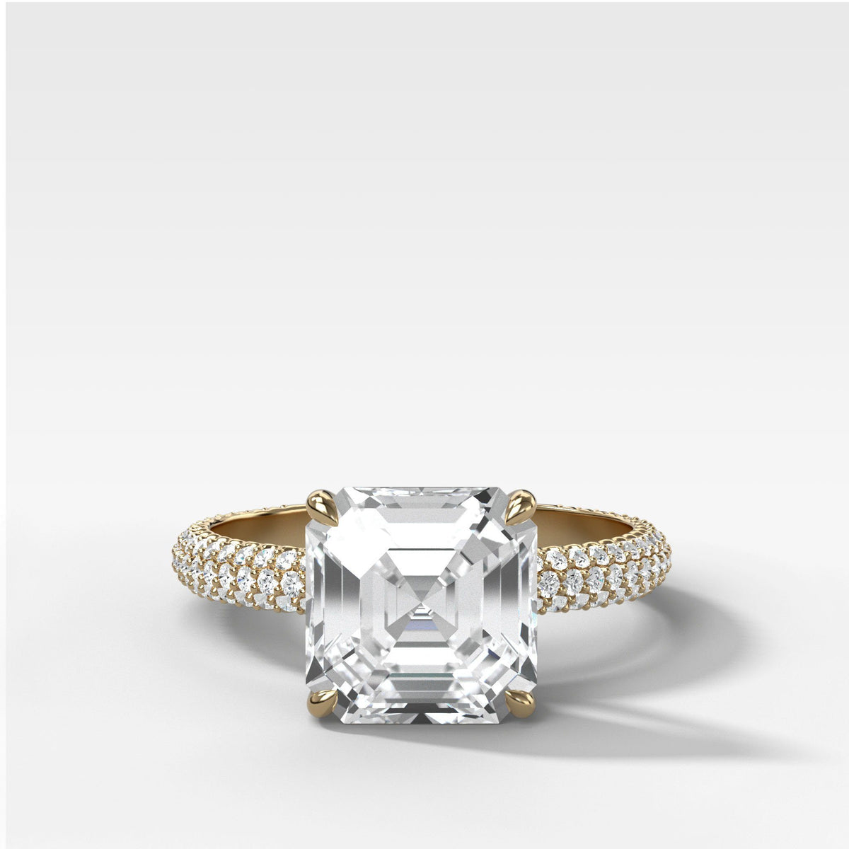 Triple Row Pav≈Ω Engagement Ring With Asscher Cut by Good Stone in Yellow Gold