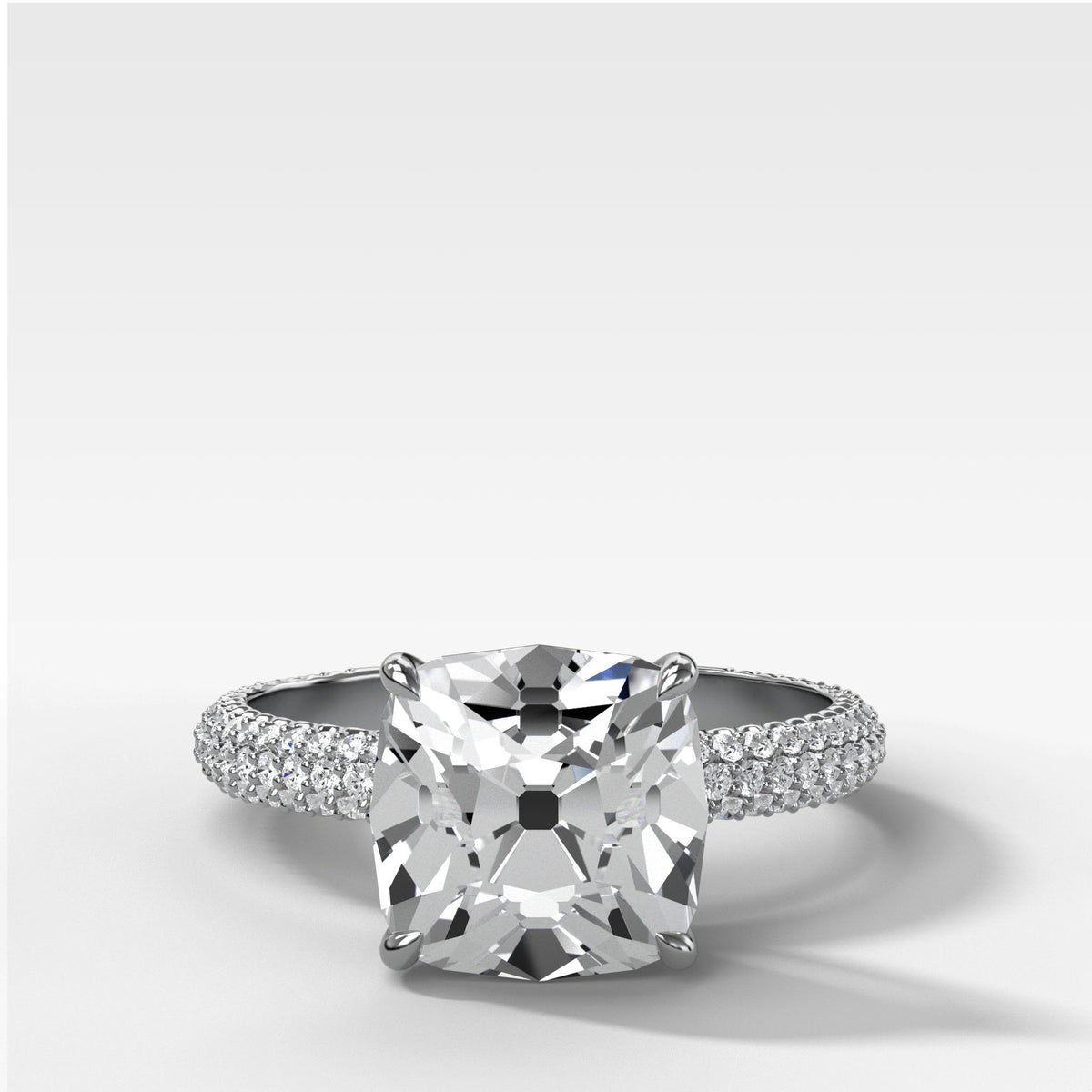 Triple Row Pavé Engagement Ring With Old Mine Cut by Good Stone in White Gold