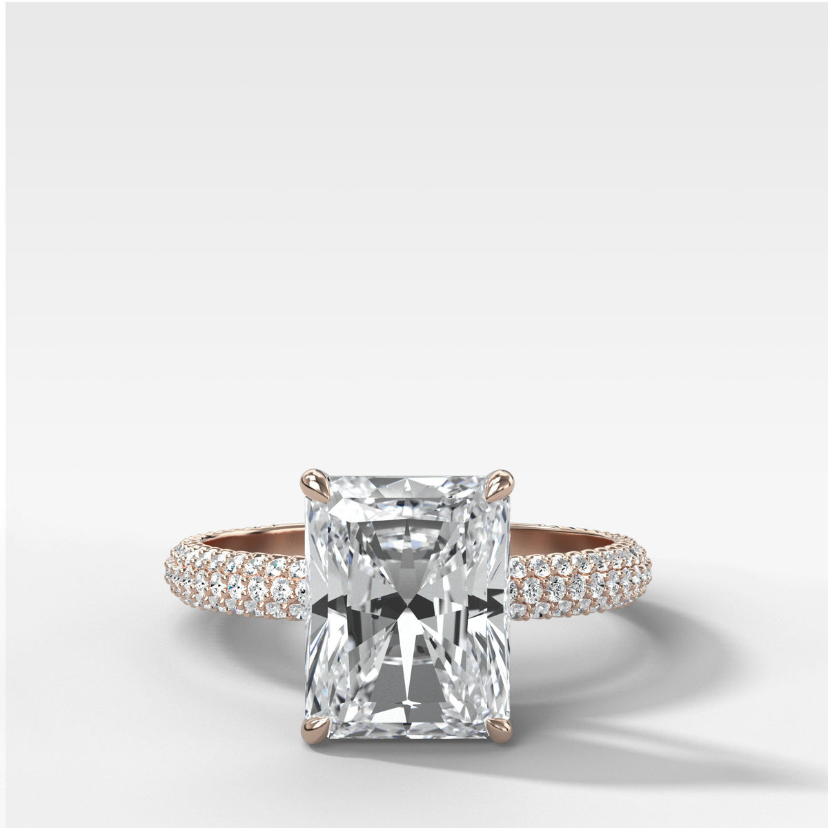 Triple Row Pavé Engagement Ring With Radiant Cut by Good Stone in Rose Gold