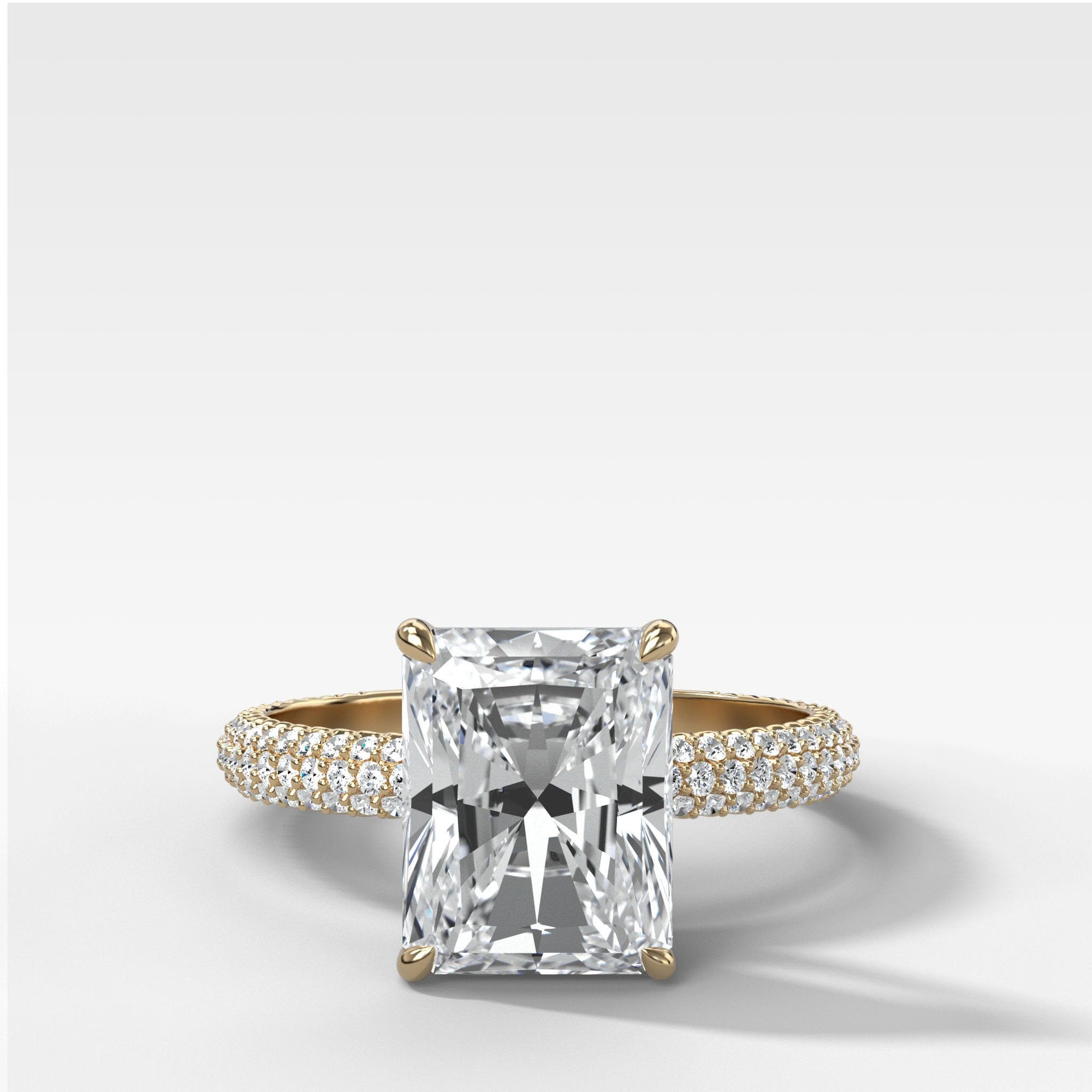 Triple Row Pavé Engagement Ring With Radiant Cut by Good Stone in Yellow Gold
