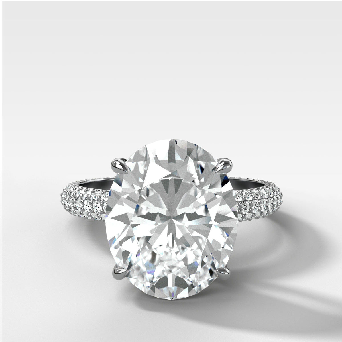 Triple Row Pav≈Ω Engagement Ring With Oval Cut by Good Stone in White Gold