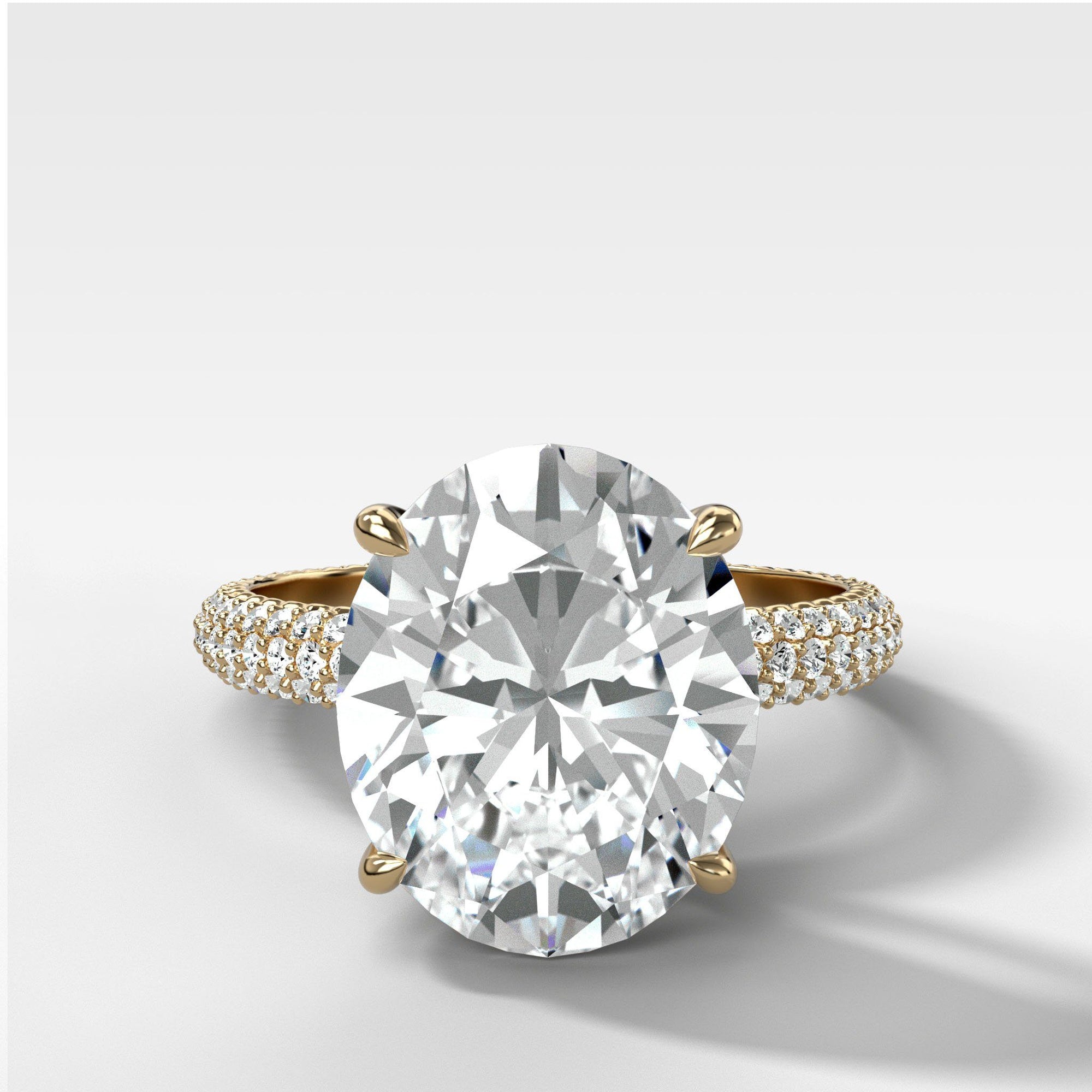Triple Row Pav≈Ω Engagement Ring With Oval Cut by Good Stone in Yellow Gold