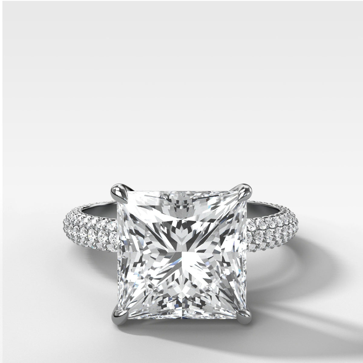 Triple Row Pavé Engagement Ring With Princess Cut by Good Stone in White Gold