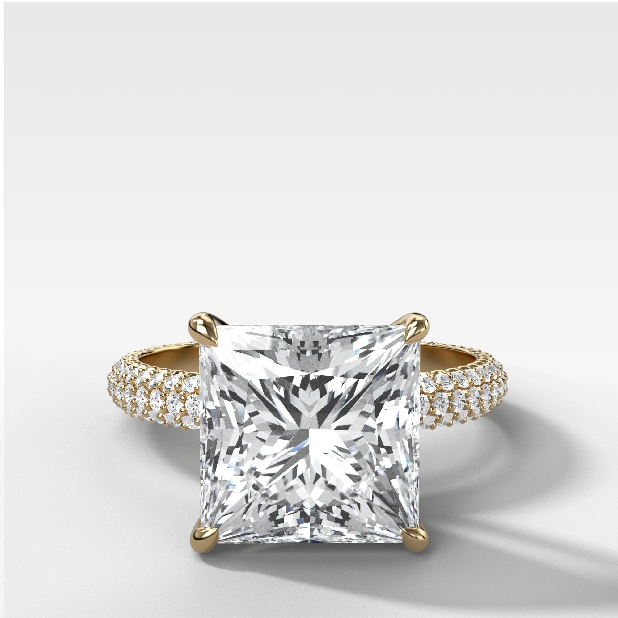 Triple Row Pavé Engagement Ring With Princess Cut by Good Stone in Yellow Gold