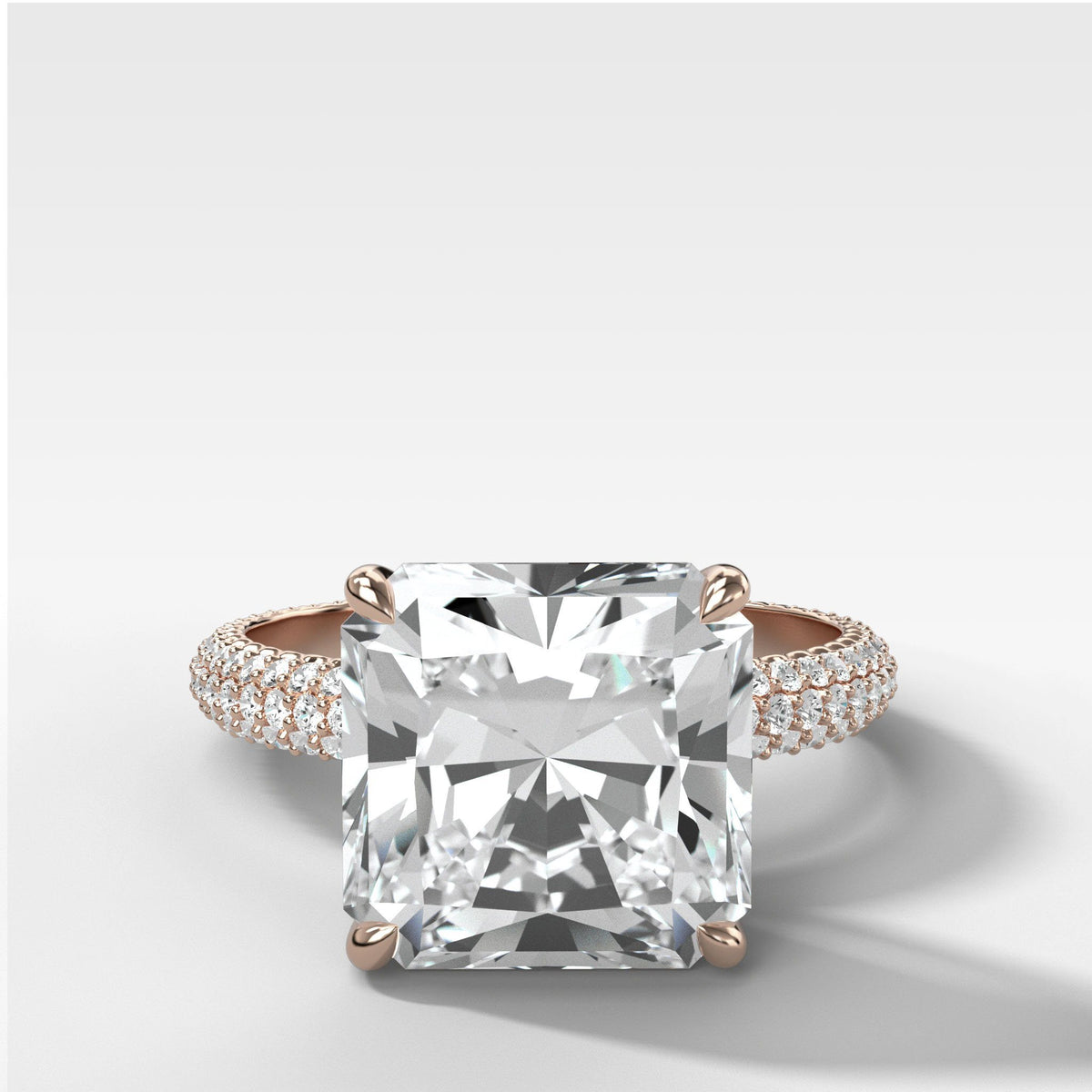 Triple Row Pavé Engagement Ring With Radiant Square Cut by Good Stone in Rose Gold