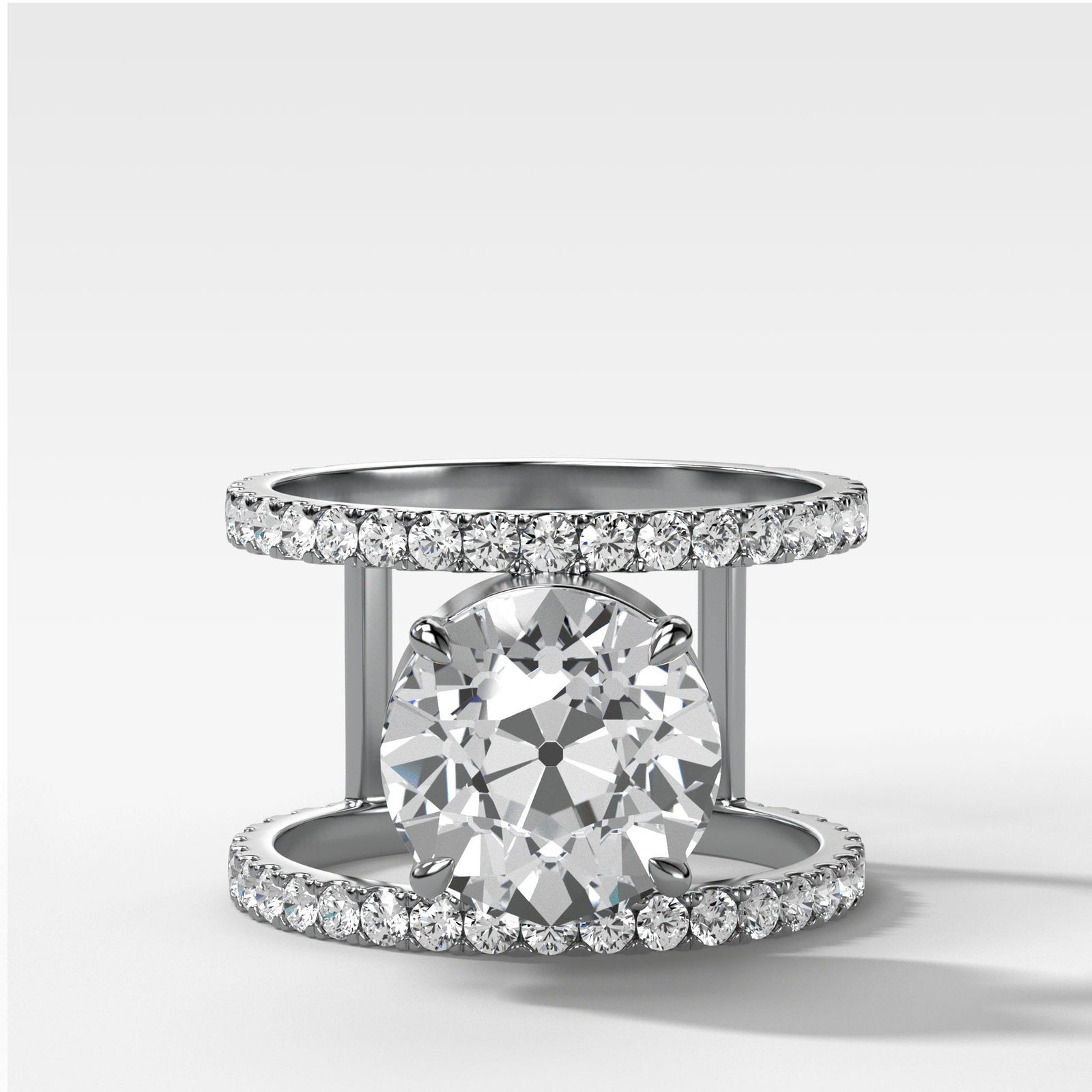 Double Row Gap Engagement Ring With Old Euro Cut by Good Stone in Yellow Gold