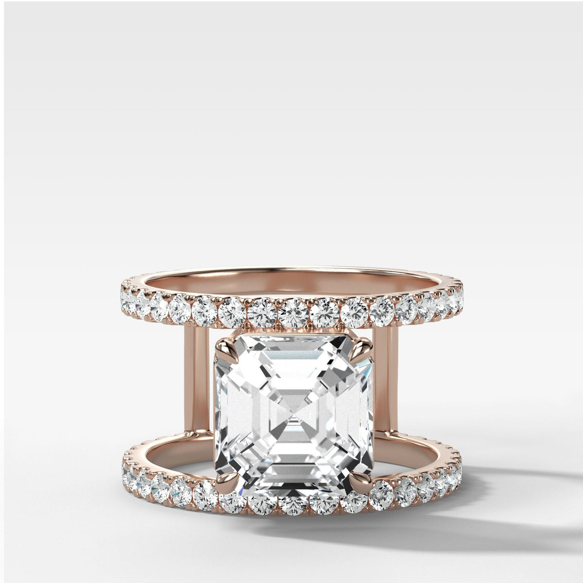 Double Row Gap Engagement Ring With Asscher Cut in Rose Gold by Good Stone