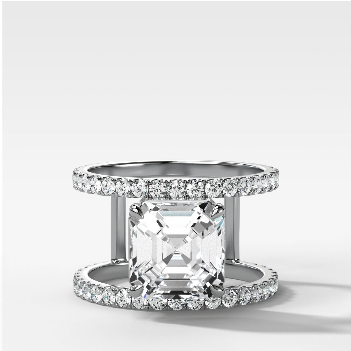 Double Row Gap Engagement Ring With Asscher Cut by Good Stone in White Gold