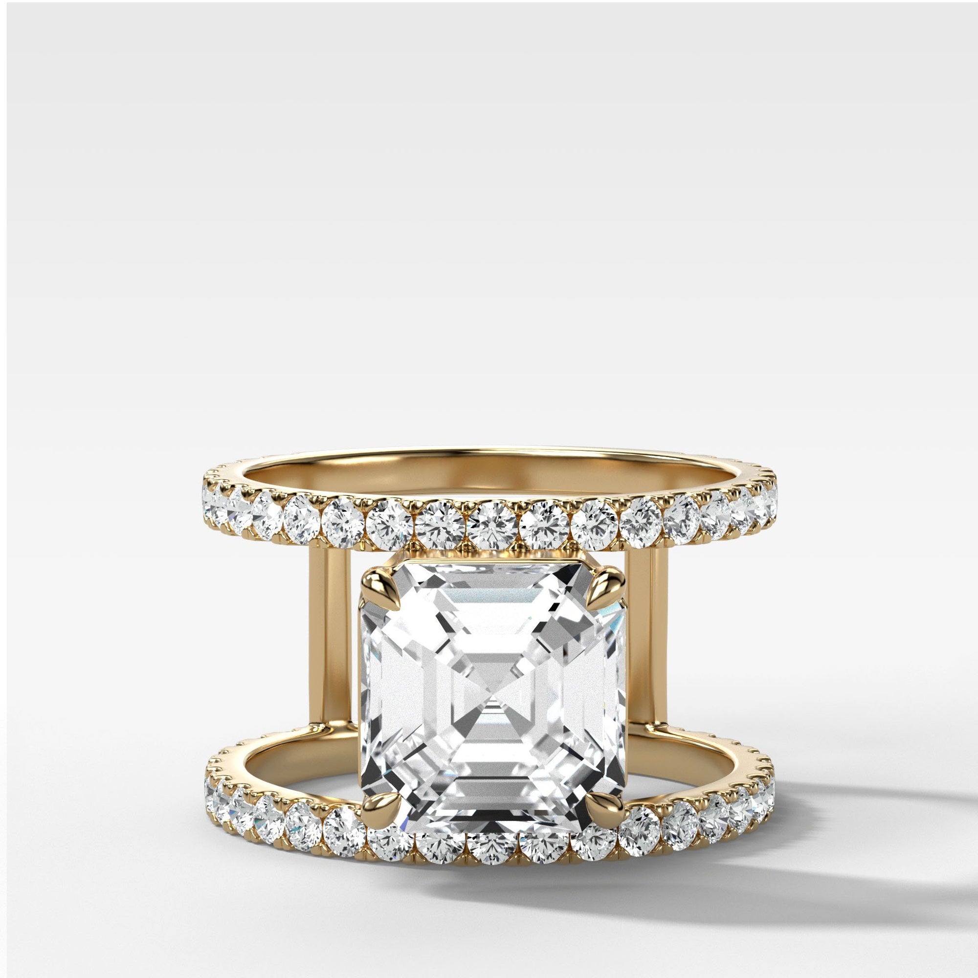 Double Row Gap Engagement Ring With Asscher Cut by Good Stone in Yellow Gold