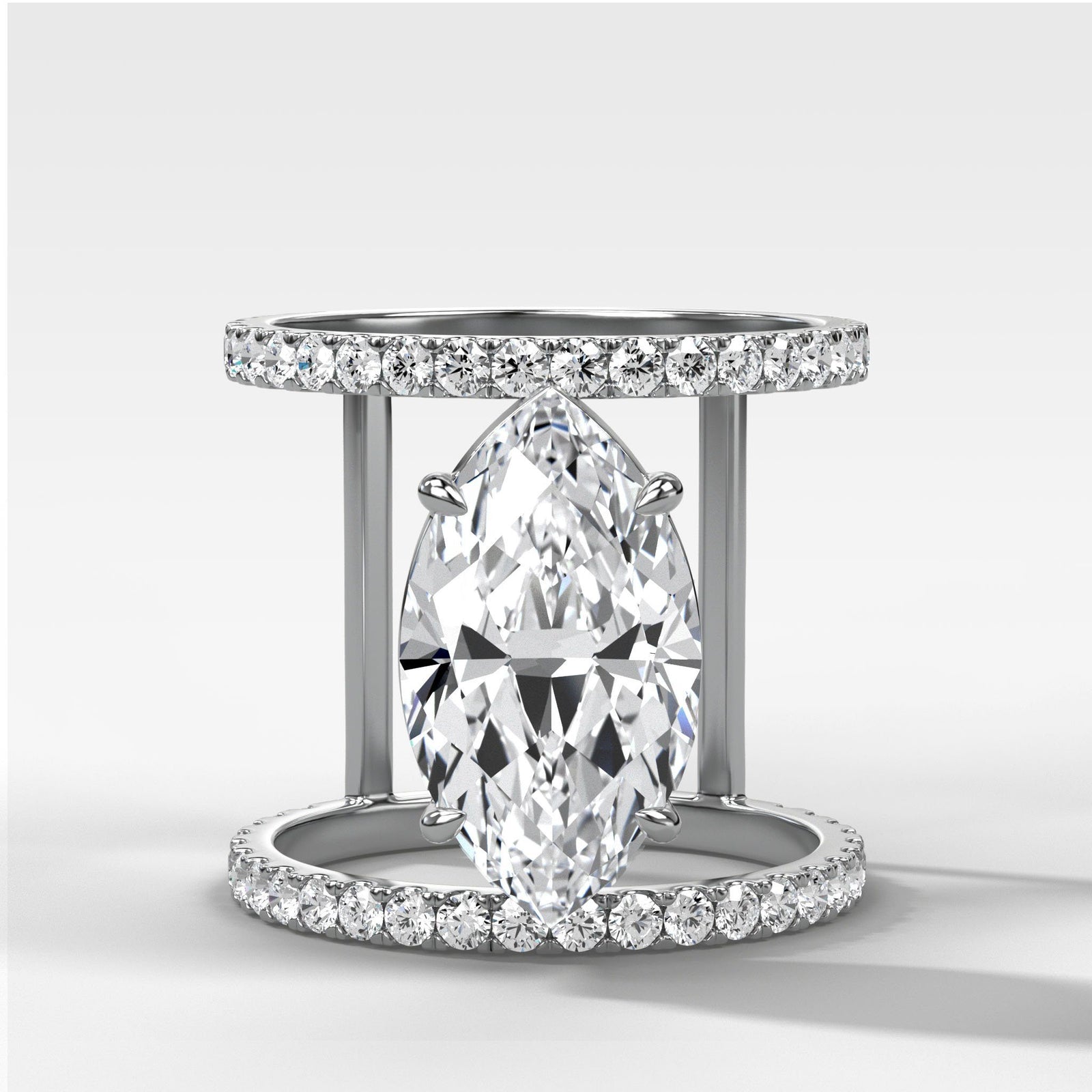 Double Row Gap Engagement Ring With Marquise Cut by Good Stone in Yellow Gold