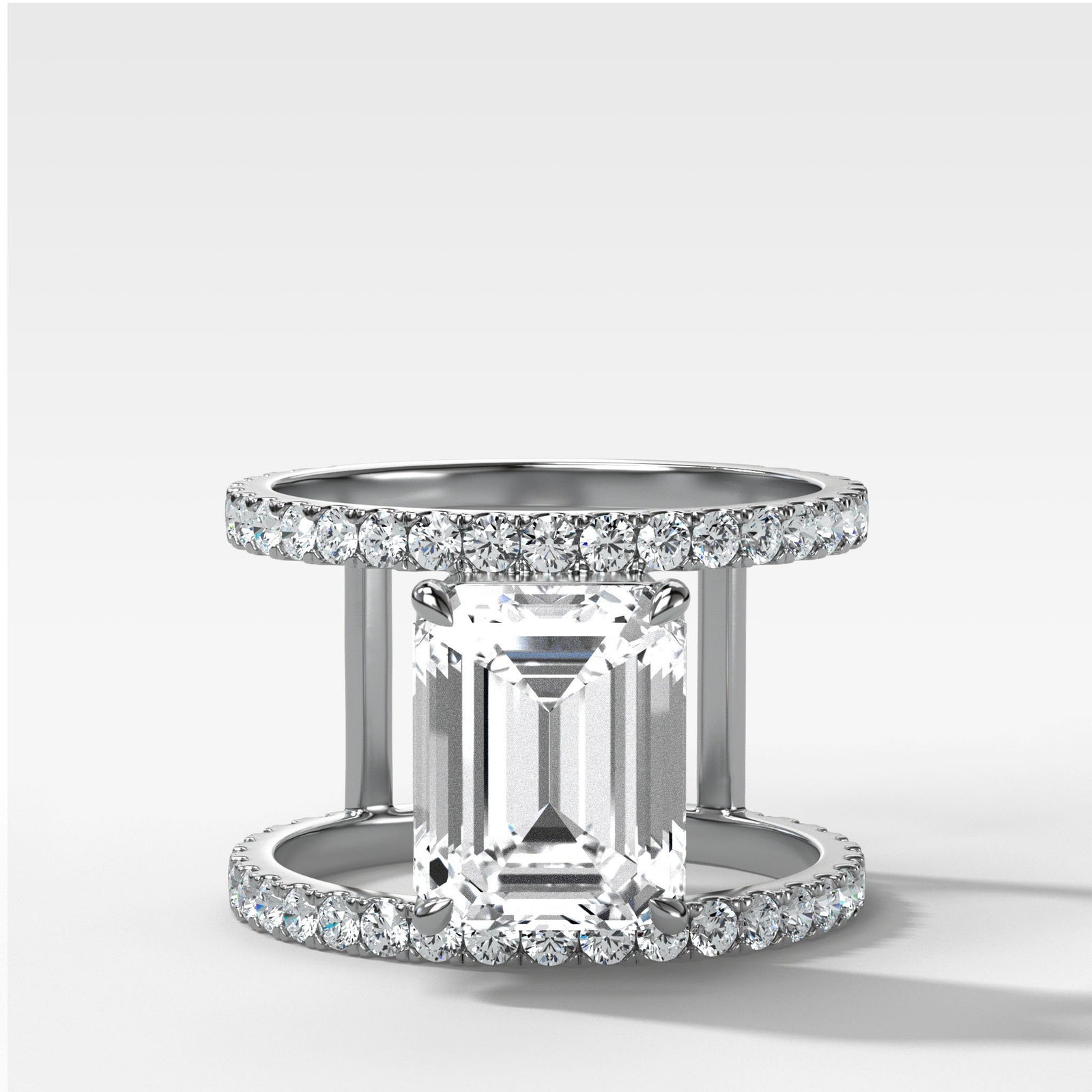 Double Row Gap Engagement Ring With Emerald Cut by Good Stone in Yellow Gold