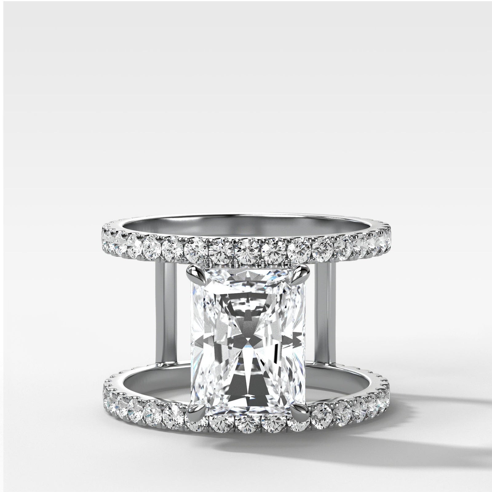 Double Row Gap Engagement Ring With Elongated Radiant Cut by Good Stone in Yellow Gold