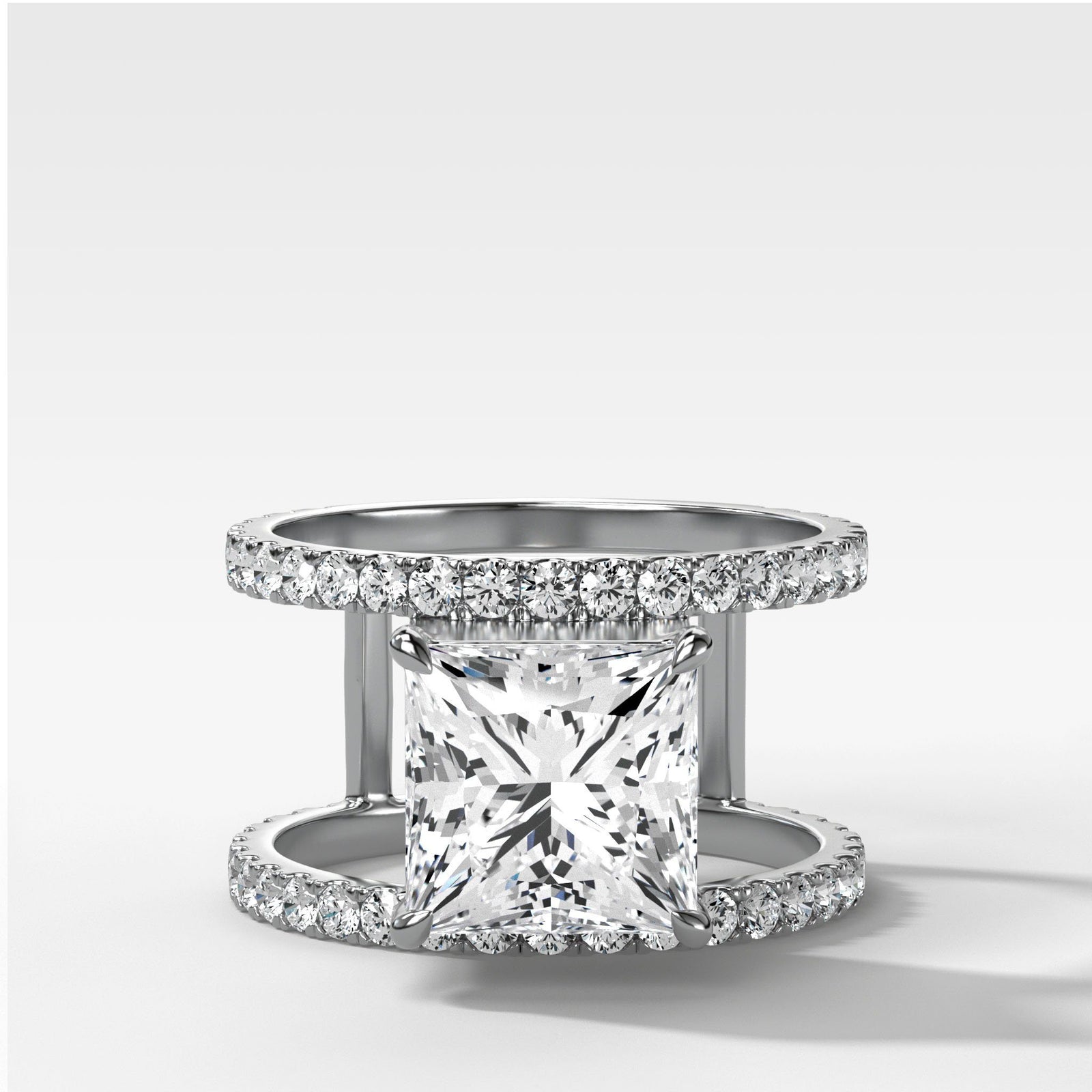 Double Row Gap Engagement Ring With Princess Cut by Good Stone in Yellow Gold