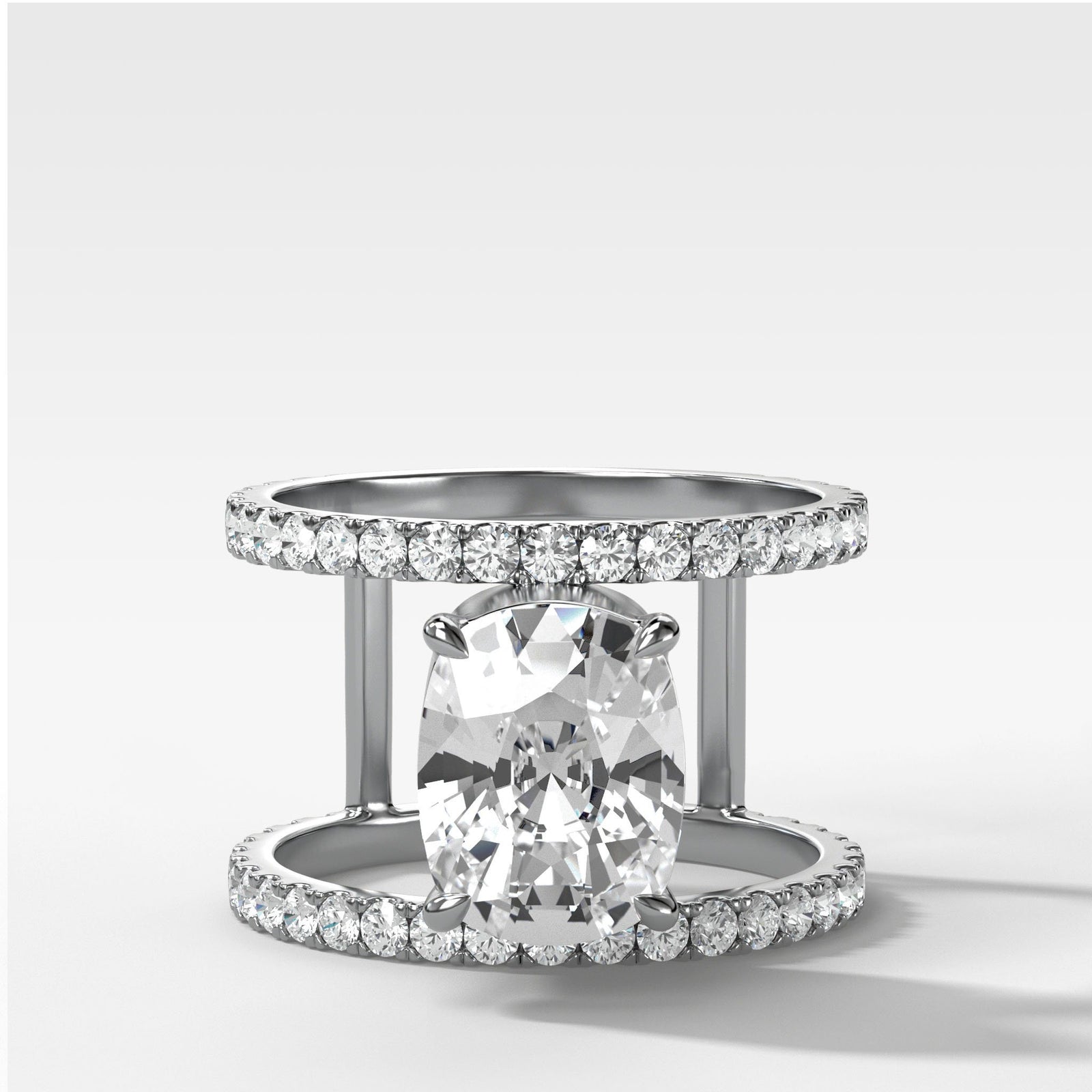 Double Row Gap Engagement Ring With Elongated Cushion Cut by Good Stone in Yellow Gold